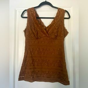 New York & Company Lace Sleeveless Top - Brown